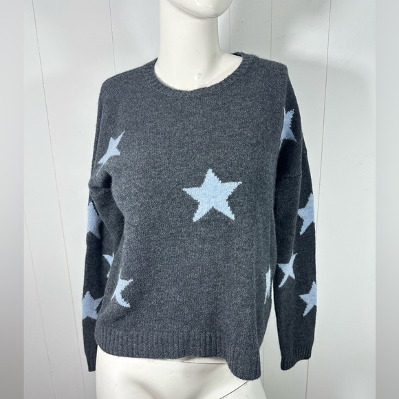 The Cashmere Project Sweaters - The Cashmere Project SzM Stars Print Crew Neck Pullover Sweater Charcoal Women